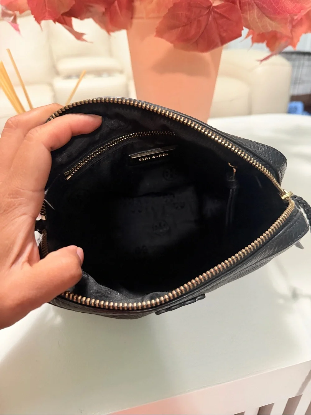 Tory Burch Black Pebbled Leather Braided-Strap Crossbody